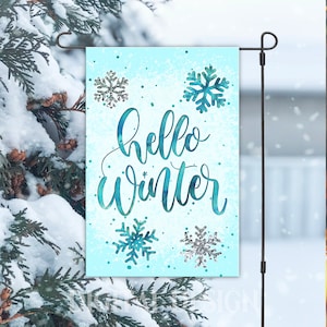 Winter Garden Flag PNG, Christmas Sublimation Garden Flag Design, Hello Winter Garden Flag Sublimation, Glitter Snowflake Winter Scene