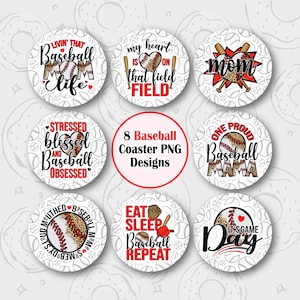 Baseball Car Coaster PNG, Baseball Mama Car Coaster Sublimation Design, Heart on field Coaster Design, Game Day Coaster Bundle, Round PNG