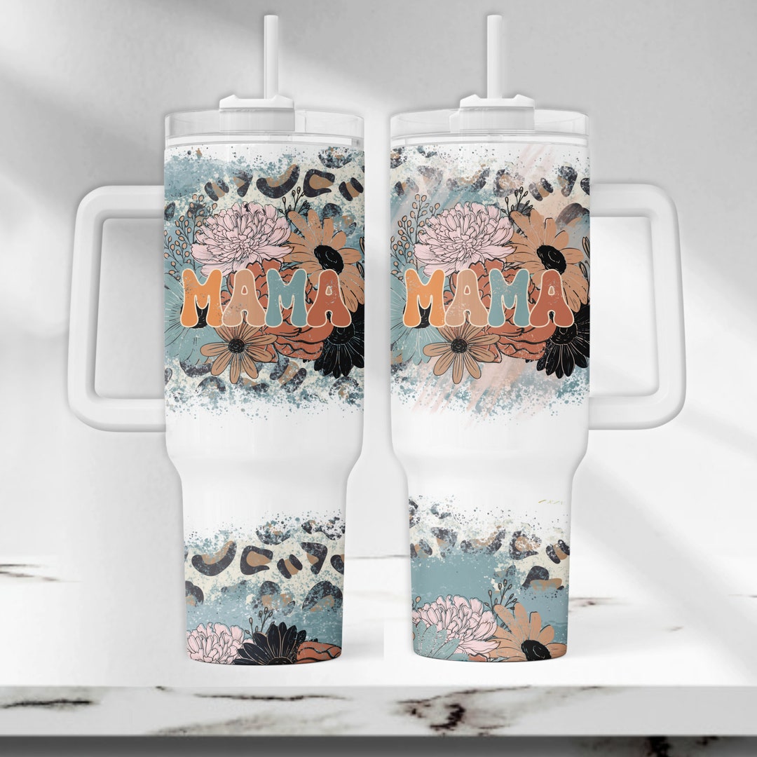 Retro Mama 40oz Quencher Tumbler Wrap, Mom Tumbler PNG, Retro Floral 40 ...