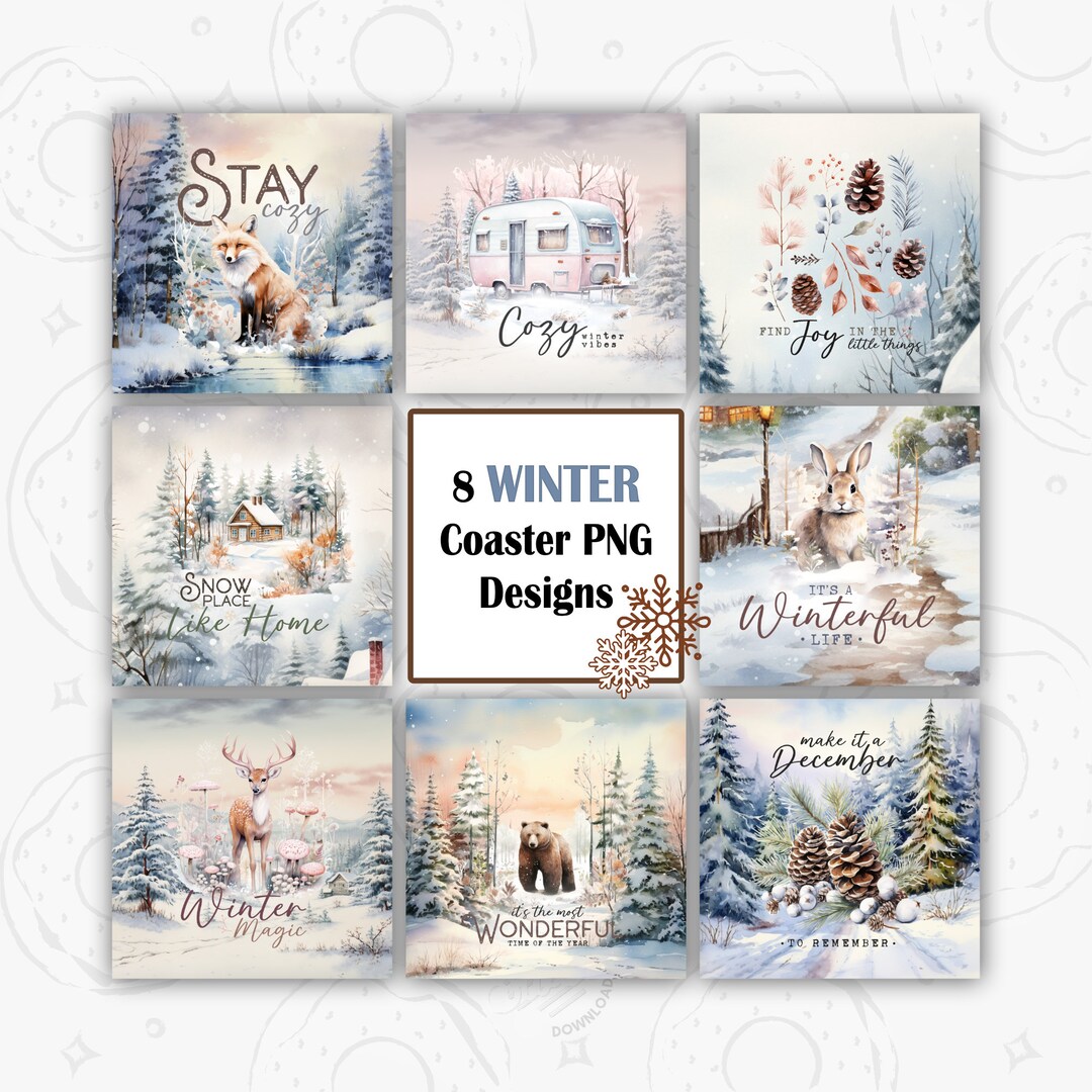Winter Square Winter Square PNG, Nature Square Coaster Sublimation Design, Winter ...