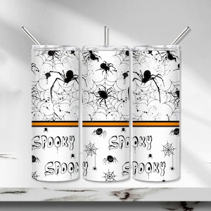 Halloween Tumbler Wrap, Spiderweb Tumbler PNG, Spooky Sublimation Tumbler Design, Cute Halloween 20oz Skinny Tumbler, Spider Naadloze Tumbler