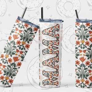 Mama Tumbler PNG, Boho 20 oz Skinny Tumbler Design, Floral Sublimation Tumbler, Boho Mom Tumbler PNG, Mother&#39;s Day Seamless Tumbler Template