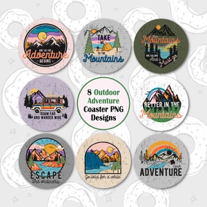 Nature Car Coaster PNG, Outdoors Sublimation Coaster, Quote Coaster Design, Mountain Coaster Bundle, Retro Coaster Template, Car Accessories