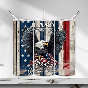 Land of the Free Tumbler Wrap, Patriotic Tumbler PNG, American Eagle Sublimation Tumbler Design, USA Seamless 20 oz Skinny Tumbler, 4th July