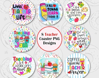 Teacher Car Coaster PNG, Teaching Sublimation Coaster, Teacher Gift Coaster Bundle, Coaster Designs, Quotes Coaster Template, Round PNG