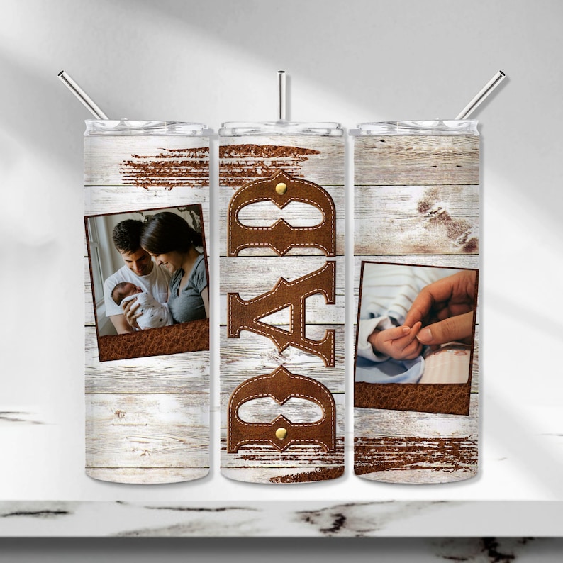 Dad Photo Tumbler PNG, Father's Day Tumbler Wrap, Add your own photo Sublimation Tumbler Design, Personalized Dad Photo Tumbler PNG, 20 oz Skinny Tumbler Template