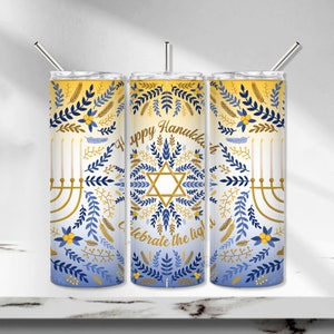 Hanukkah Tumbler PNG, Star of David Tumbler Wrap, Jewish Holiday Sublimation Tumbler Design, Menorah 20 oz Skinny Tumbler, Seamless Tumbler