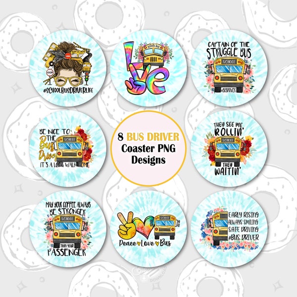 Bus Driver Car Coaster PNG, School Bus Sublimation Coaster, Back to school Coaster Design, They see me rollin Coaster Bundle, Round Keychain