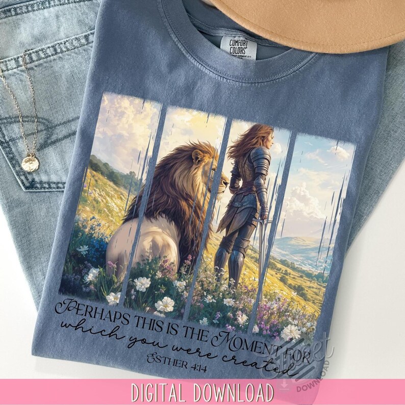 Esther PNG, Christian Sublimation, Brushstroke DTF Shirt Design, Lion of Judah Faith Based Wildflower Aesthetic, Perhaps this is the Moment