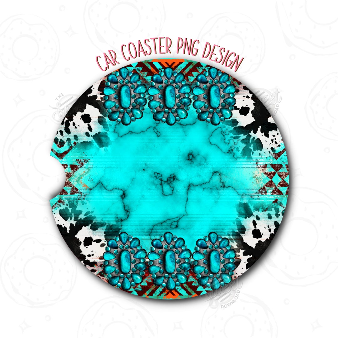 Western Car Coaster PNG Turquoise Car Coaster Template Etsy