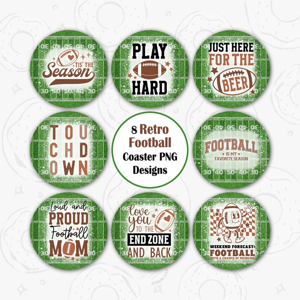 Football Car Coaster PNG, Retro Football Car Coaster Sublimation Design, Football Quotes Round Coaster Design, Football Keychain PNG