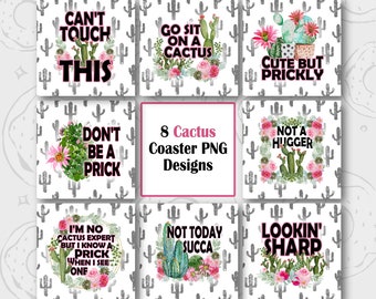 Funny Square Coaster PNG, Cactus Square PNG, Succulent Square Sublimation Design, Dont be a prick Square Template, Air Freshener Design