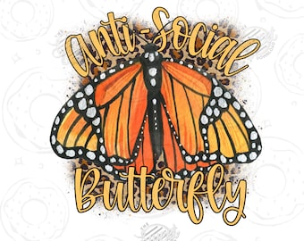 Anti-social Butterfly PNG Sublimation Design Digital Download, Butterfly with Leopard Print