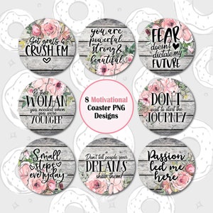 Car Coaster PNG, Motivational Quotes Coaster Bundle, Floral Coaster PNG, Wood Car Coaster Sublimation Design, Small Business Coaster Bundle