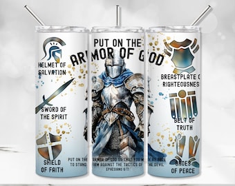 Armor of God Tumbler Wrap, Christian Tumbler PNG, Male Version Sublimation Tumbler Design, Man Armor 20 oz Skinny Tumbler, Seamless Tumbler