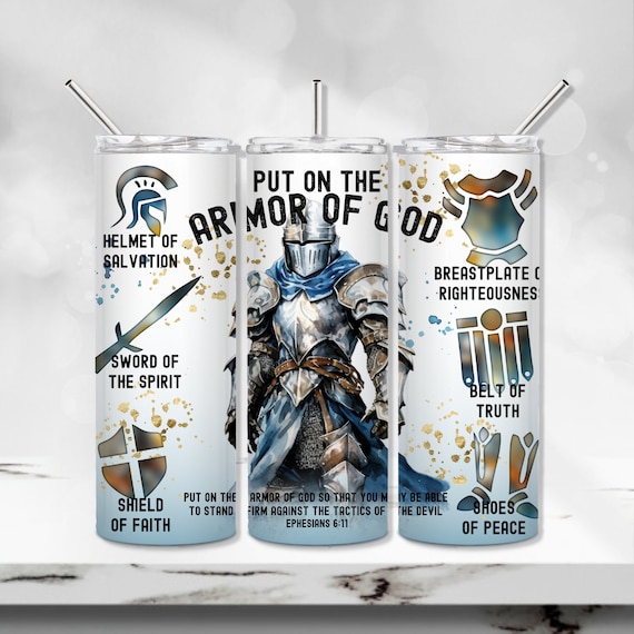 Armor of God Tumbler Wrap, Christian Tumbler PNG, Male Version Sublimation Tumbler Design, Man Armor 20 oz Skinny Tumbler, Seamless Tumbler