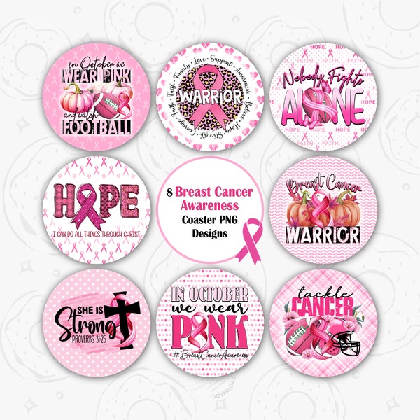 Breast Cancer Awareness Car Coaster PNG, In October We Wear Pink Car Coaster Sublimation Design, Pink Ribbon Round Coaster, Keychain PNG