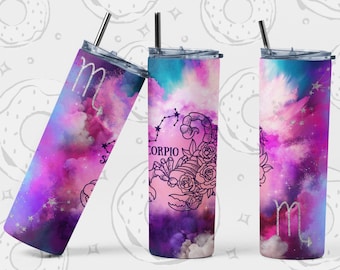 Scorpio Tumbler PNG, Zodiac Tumbler Wrap, Celestial Sublimation Tumbler, Horoscope Tumbler Design, Seamless Tumbler Template, 20 oz Skinny