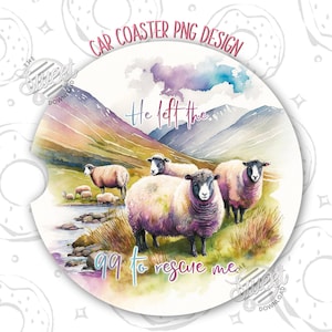 Watercolor Sheep Car Coaster: Christian Bible Verse PNG (Digital Download)