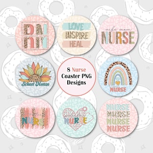 Nurse Coaster Bundle, Nursing Car Coaster PNG, RN Sublimation Coaster, Quotes Coaster Template, Round Keychain PNG, Trendy Car Accessories