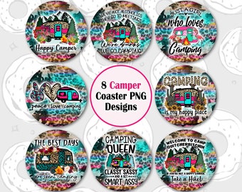Camper Car Coaster PNG, Western Sublimation Coaster Bundle, Camping Coaster Design, Serape Coaster Template, Round Keychain PNG, Sarcastic