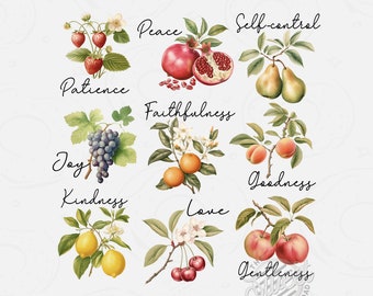 Fruit of the Spirit Christian PNG, Bible Verse Sublimation Design, Botanical DTF Shirt Design, Cottagecore PNG, Floral Christian Digital