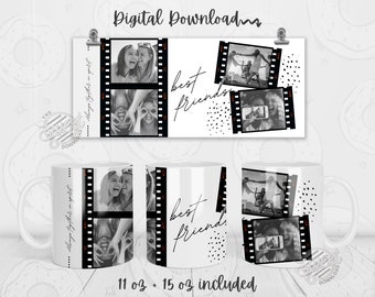 Fototasse PNG, Best Friends Becherverpackung, Bestie Zitat Becher Sublimationsdesign, Fotovorlage Becher Design, 11 Unze, 15 Unze Bechervorlage, fügen Sie Ihre eigene hinzu