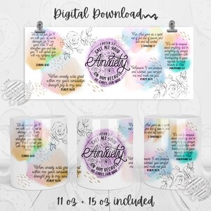 Christian Mug Wrap, Anxiety Mug PNG, Bible Verse Sublimation Mug Design, Watercolor 11 oz and 15oz Mug Template, Affirmations Mug Wrap