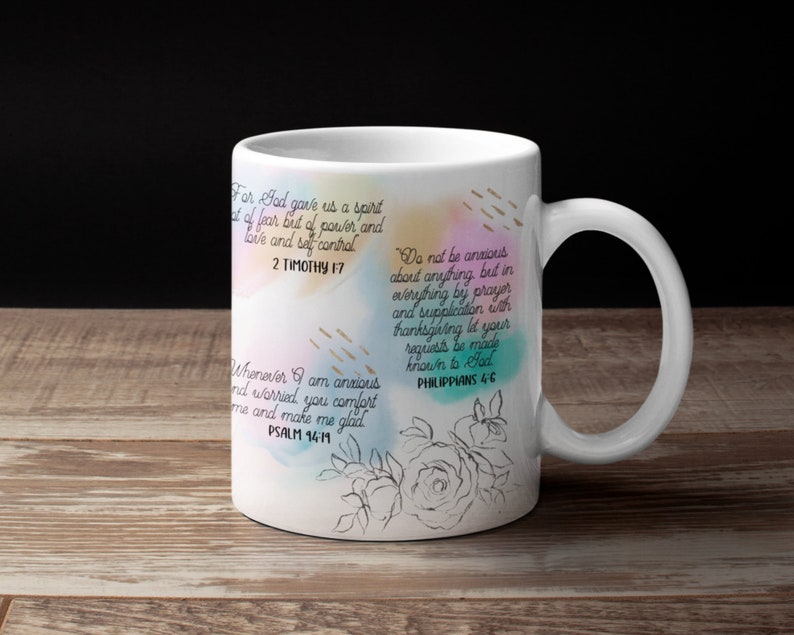 Christian Mug Wrap, Anxiety Mug PNG, Bible Verse Sublimation Mug Design, Watercolor 11 oz and 15oz Mug Template, Affirmations Mug Wrap