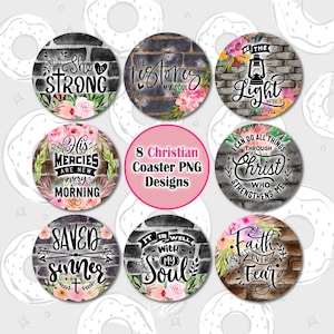 Car Coaster PNG, Christian Coaster Bundle, Bible Verse Coaster PNG, Car Accessories, Floral Car Coaster Sublimation Design, Coaster Bundle