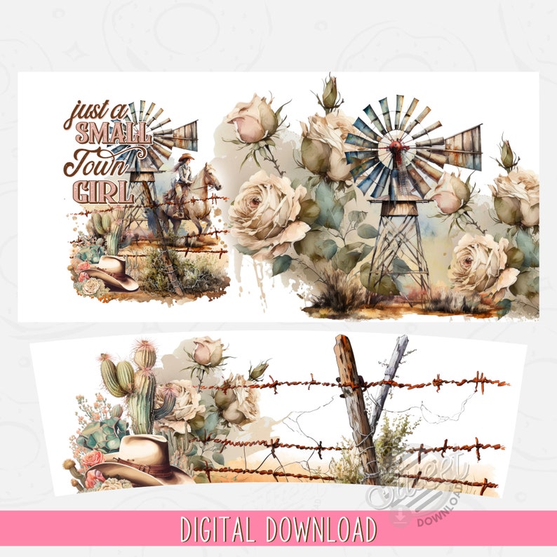 Western 40 Oz Tumbler Wrap, Small Town Girl 40 Oz Tumbler PNG, Cowgirl ...