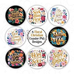Christian Coaster PNG, Floral Car Coaster Sublimation Design, Faith Based Round Coaster Design, Bible Verse Round Keychain PNG
