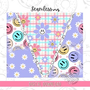Retro 20 oz Skinny Tumbler Design, Daisy Tumbler PNG, Happy Sublimation Tumbler, Floral Seamless Tumbler Template, Spring Tumbler Wrap