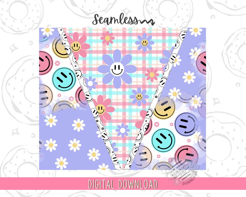 Retro 20 oz Skinny Tumbler Design, Daisy Tumbler PNG, Happy Sublimation Tumbler, Floral Seamless Tumbler Template, Spring Tumbler Wrap