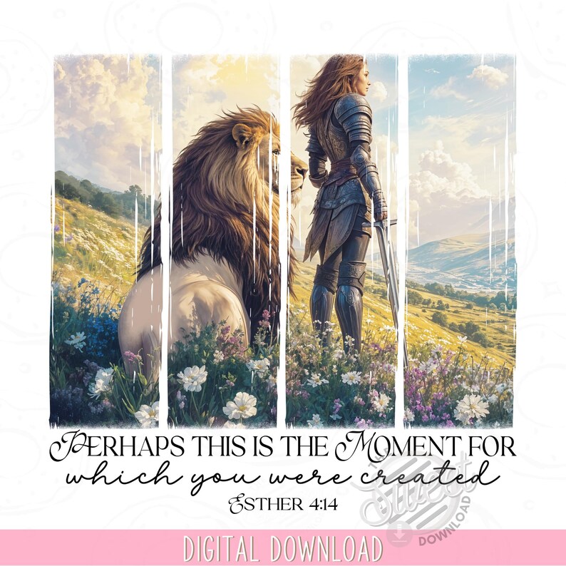 Esther PNG, Christian Sublimation, Brushstroke DTF Shirt Design, Lion of Judah Faith Based Wildflower Aesthetic, Perhaps this is the Moment