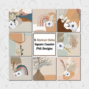 Boho Square Coaster PNG, Abstract Square Coaster Design, Neutral Square Coaster Bundle, Rainbow Square PNG, Air Freshener PNG