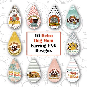 Dog Mom Earring PNG, Fur Mama Sublimation Earring Design, Retro Earring Template, Dog Lover Earring Bundle PNG, Vintage Earring Design