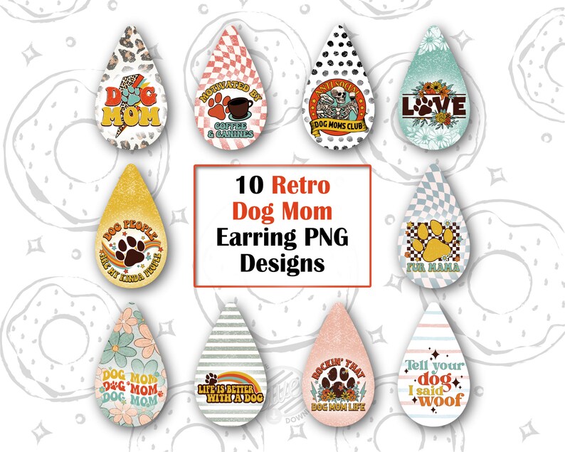 Dog Mom Earring PNG, Fur Mama Sublimation Earring Design, Retro Earring Template, Dog Lover Earring Bundle PNG, Vintage Earring Design