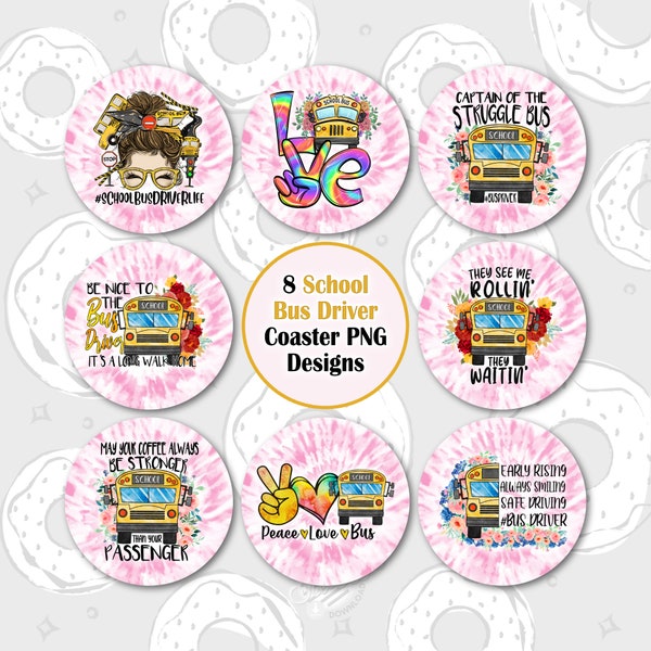 Bus Driver Car Coaster PNG, School Bus Sublimation Coaster, Back to school Coaster Design, They see me rollin Coaster Bundle, Round Keychain