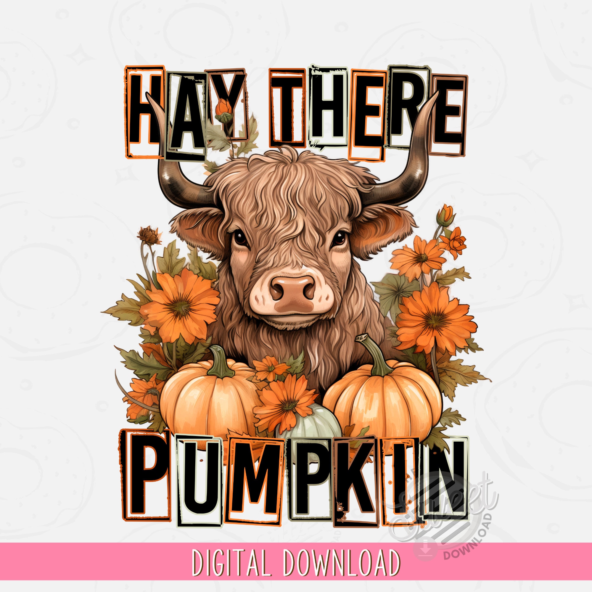 Herbst Highland Kuh PNG, lustiger Herbst Sublimationsbecher, Heu dort Kürbis Shirt Design, süße Highland Kuh DTF, Highland Kuh mit Kürbisse PNG