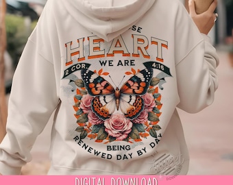 Christian Sublimation Design, Don't Lose Heart Christian PNG, Aesthetic Faith DTF Shirt Design, Floral Butterfly Vintage, Bible Verse PNG