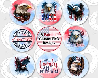 Posavasos con águila patriótica PNG: diseños de sublimación de EE. UU. (descarga digital)