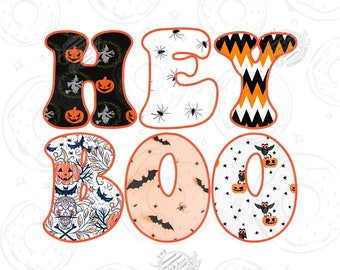 Hey Boo Halloween PNG Sublimation Design Digital Download, Fall Halloween Shirt Design, Halloween DTF Design