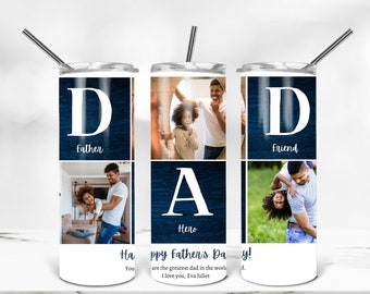 Dad 20 oz Skinny Tumbler Sublimation Design - Digital Download PNG - Personalized Photo Happy Father's Day