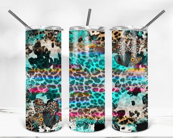 Western Sublimation Tumbler, Serape Tumbler PNG, Leopard Print Tumbler Wrap, 20 oz Skinny Tumbler Design, Aggiungi il tuo testo