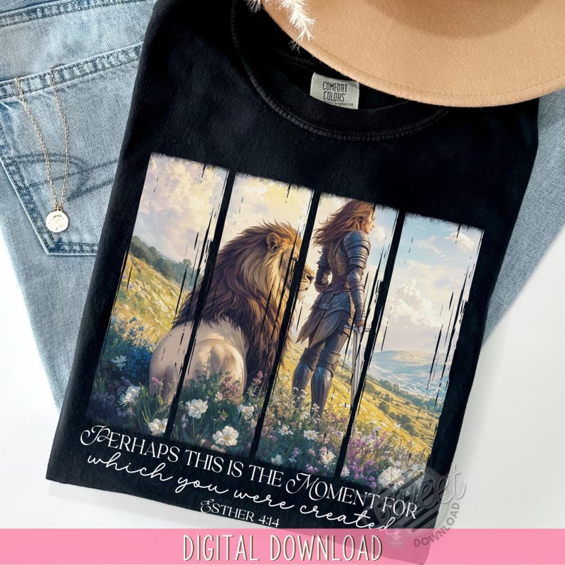 Esther PNG, Christian Sublimation, Brushstroke DTF Shirt Design, Lion of Judah Faith Based Wildflower Aesthetic, Perhaps this is the Moment