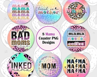 Mama Car Coaster PNG, Mom Sublimation Coaster, Quotes Coaster Designs, Mama Coaster Bundle, Leopard Print Coaster Template, Car Accessories