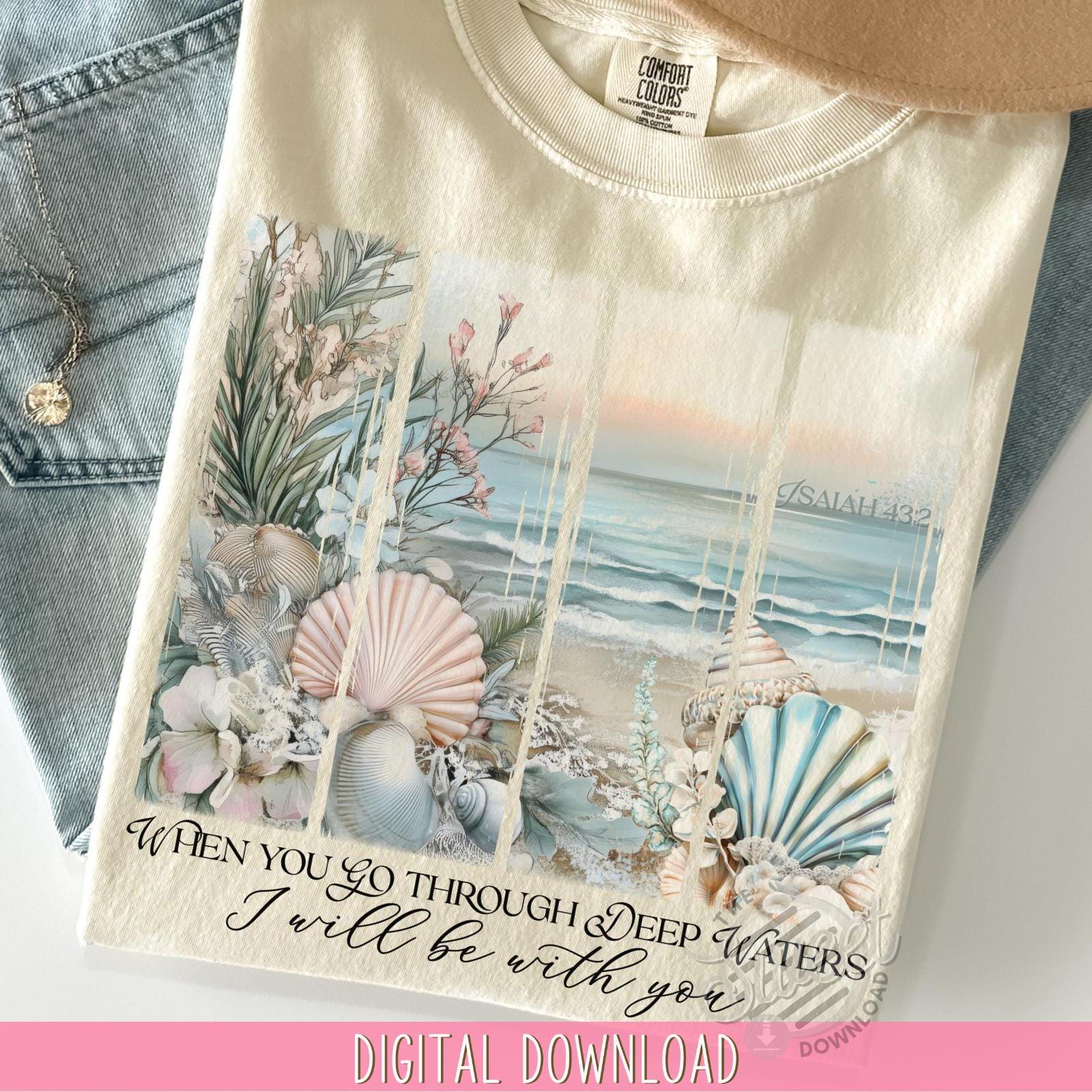 Deep Waters Christian PNG Ocean Sublimation Designs Brushstroke PNG Spring Aesthetic Boho DTF Shirt Design, Summertime Bible Verse Digital