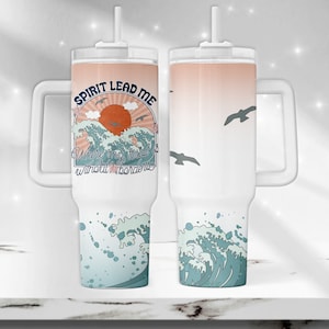 Spirit Lead Me 40 oz Tumbler PNG, Christian 40 oz Tumbler, Retro 40oz Quencher Tumbler Design, Beach Waves 40 oz Sublimation Tumbler