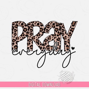 Oración PNG, diseño de sublimación cristiana, diseño de camiseta DTF con versículo bíblico, descarga digital de fe, oración todos los días PNG de moda, letra con estampado de leopardo